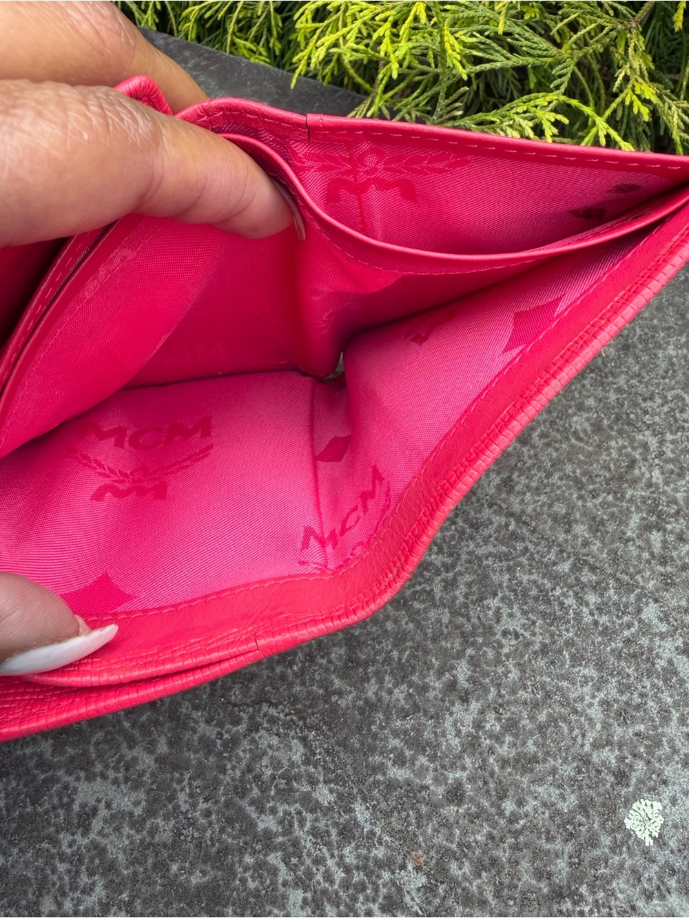MCM Hot Pink Leather Trifold Wallet with Charms & Gold Hardware - Picture 11 of 16